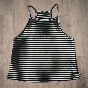 🌺Brandy Striped Crop Tank Black And White S